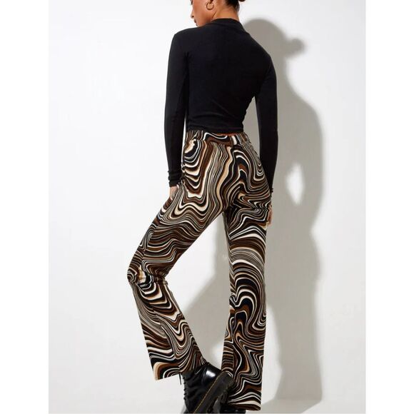 Motel Zoven Multicolor Ripple High Waist Flare Trouser In 70's Size XS - Picture 3 of 12